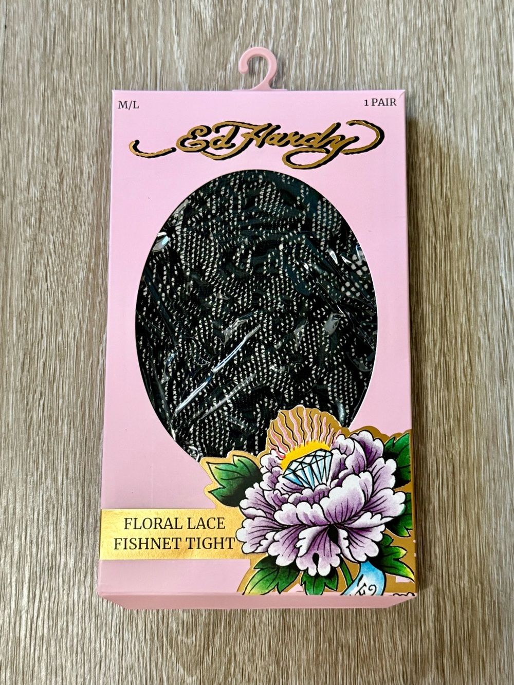 Ed Hardy Floral Lace Fishnet Tights Black M/L NWT